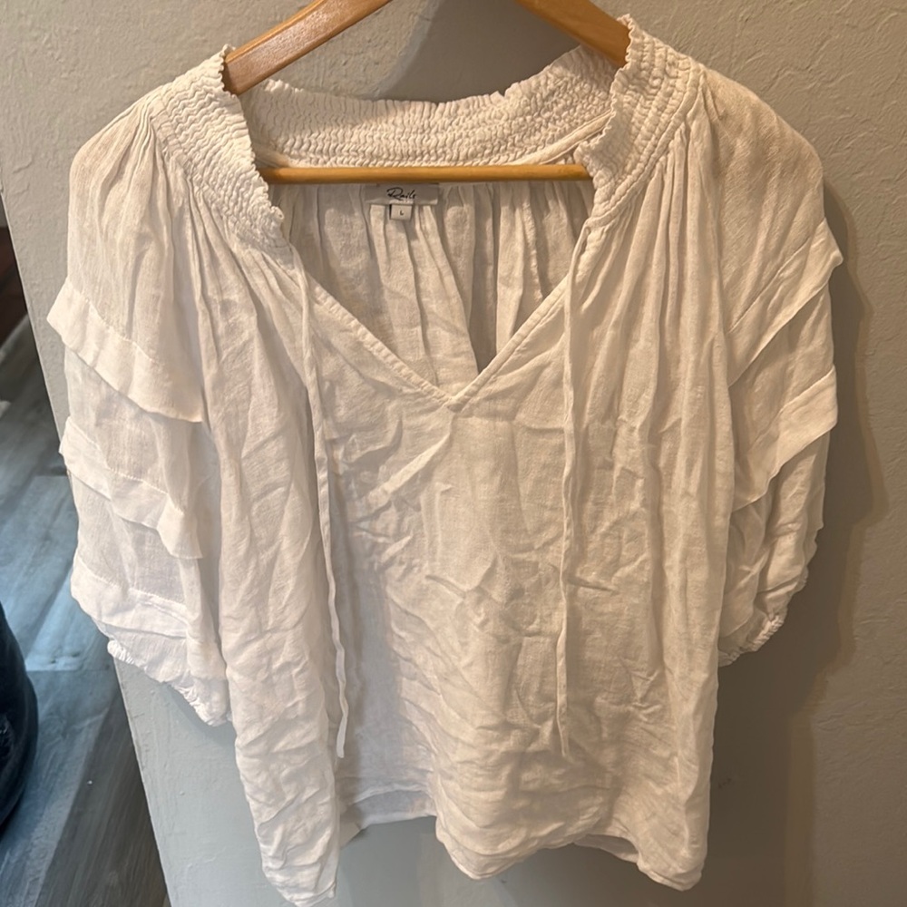 Rails White Flutter Sleeve Smocked Blouse